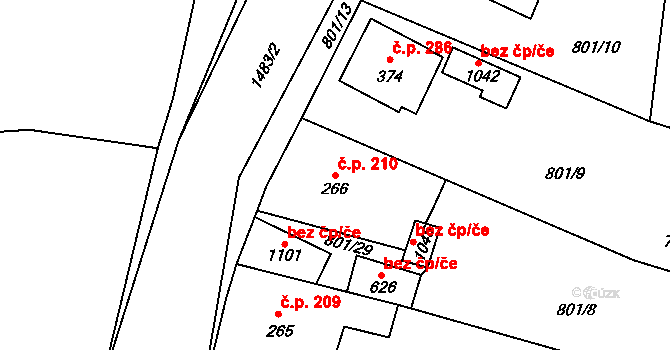 Chýnov 210 na parcele st. 266 v KÚ Chýnov u Tábora, Katastrální mapa