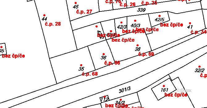 Mlékojedy 66 na parcele st. 36 v KÚ Mlékojedy u Litoměřic, Katastrální mapa