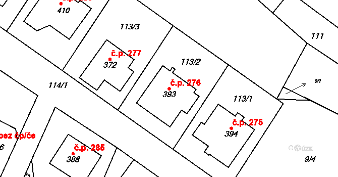 Krchleby 276 na parcele st. 393 v KÚ Krchleby u Nymburka, Katastrální mapa