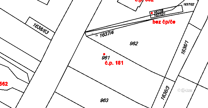 Miřetice u Klášterce nad Ohří 181, Klášterec nad Ohří na parcele st. 961 v KÚ Miřetice u Klášterce nad Ohří, Katastrální mapa