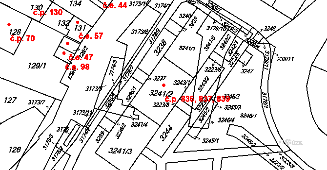 Kohoutovice 836,837,839, Brno na parcele st. 3241/1 v KÚ Kohoutovice, Katastrální mapa