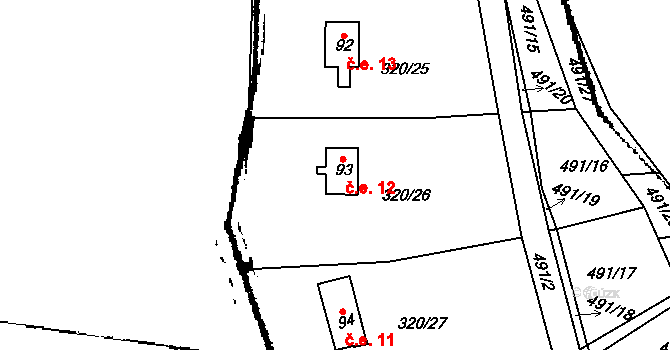Strkovice 12, Postoloprty na parcele st. 93 v KÚ Strkovice, Katastrální mapa