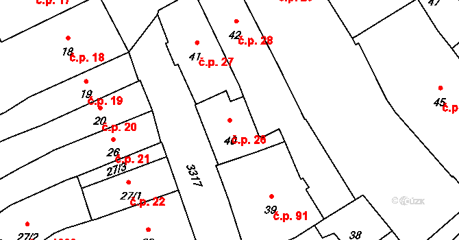 Pelhřimov 26 na parcele st. 40 v KÚ Pelhřimov, Katastrální mapa