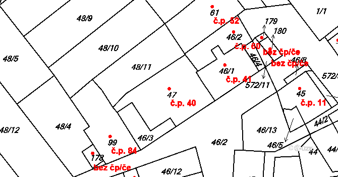 Jeníkov 40 na parcele st. 47 v KÚ Jeníkov u Duchcova, Katastrální mapa