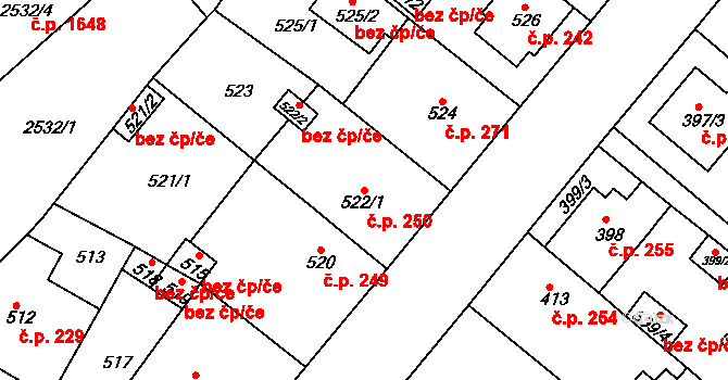 Sobědruhy 250, Teplice na parcele st. 522/1 v KÚ Sobědruhy, Katastrální mapa