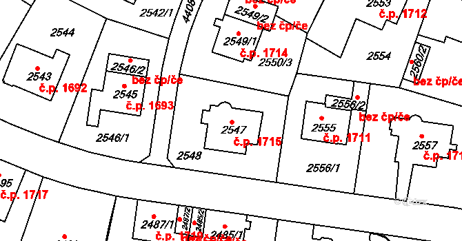 Teplice 1715 na parcele st. 2547 v KÚ Teplice, Katastrální mapa