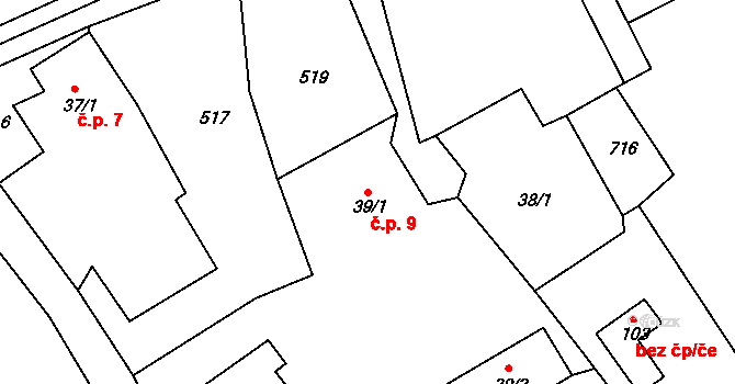 Návrší 9, Tuřany na parcele st. 39/1 v KÚ Tuřany u Kynšperku nad Ohří, Katastrální mapa