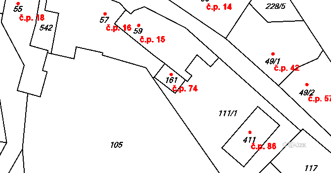 Zámostí 74, Písková Lhota na parcele st. 161 v KÚ Písková Lhota, Katastrální mapa