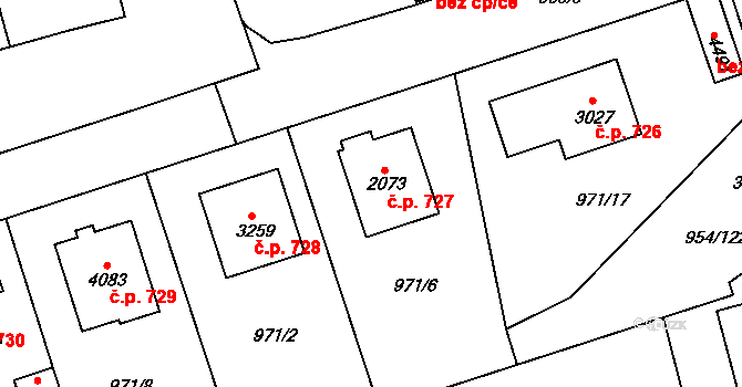 Klatovy III 727, Klatovy na parcele st. 2073 v KÚ Klatovy, Katastrální mapa