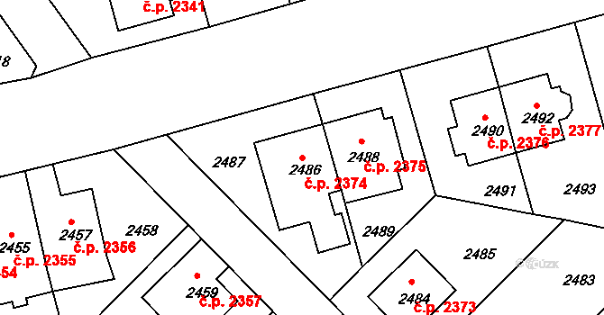 Žižkov 2374, Praha na parcele st. 2486 v KÚ Žižkov, Katastrální mapa