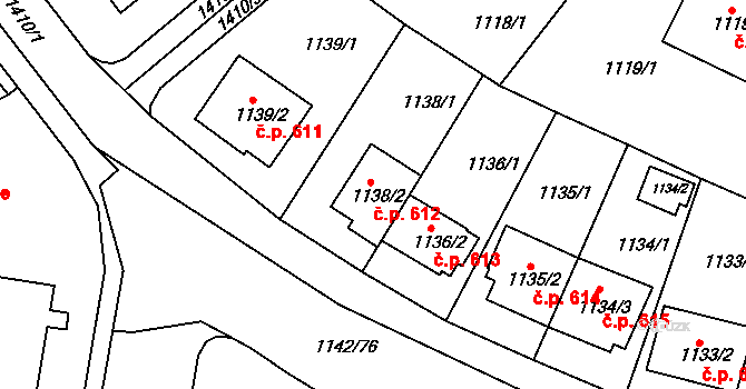 Řepy 612, Praha na parcele st. 1138/2 v KÚ Řepy, Katastrální mapa