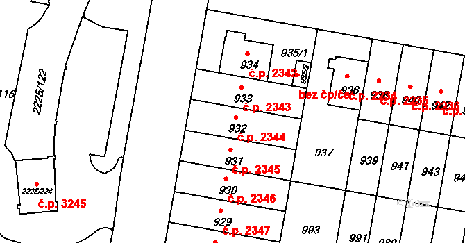 Záběhlice 2344, Praha na parcele st. 932 v KÚ Záběhlice, Katastrální mapa