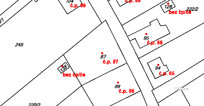 Žirecká Podstráň 57, Dvůr Králové nad Labem na parcele st. 87 v KÚ Žirecká Podstráň, Katastrální mapa