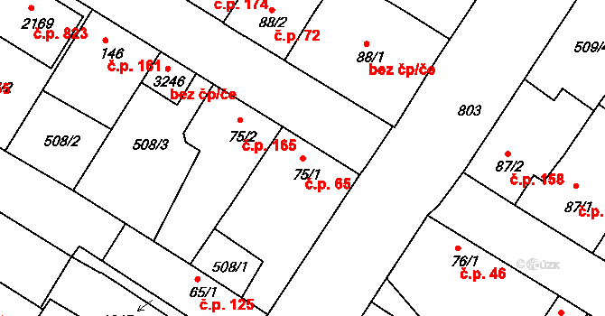 Sezimovo Ústí 65 na parcele st. 75/1 v KÚ Sezimovo Ústí, Katastrální mapa