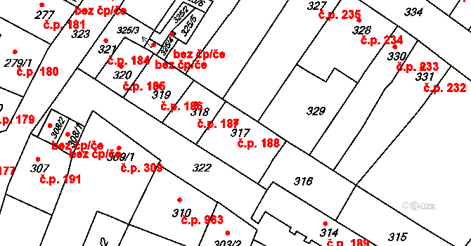 Česká Lípa 188 na parcele st. 317 v KÚ Česká Lípa, Katastrální mapa