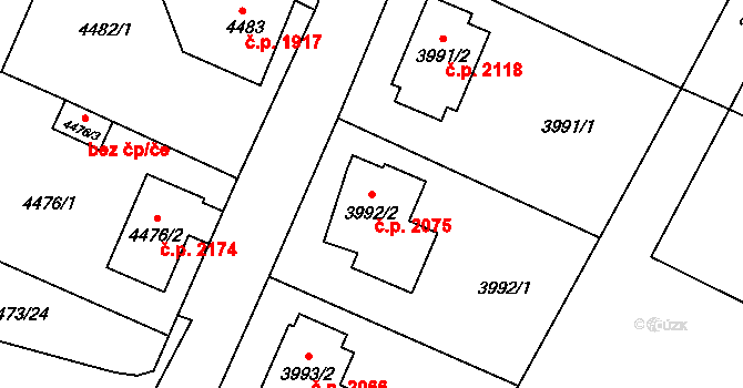 Česká Lípa 2075 na parcele st. 3992/2 v KÚ Česká Lípa, Katastrální mapa