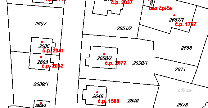 Česká Lípa 2677 na parcele st. 2650/2 v KÚ Česká Lípa, Katastrální mapa