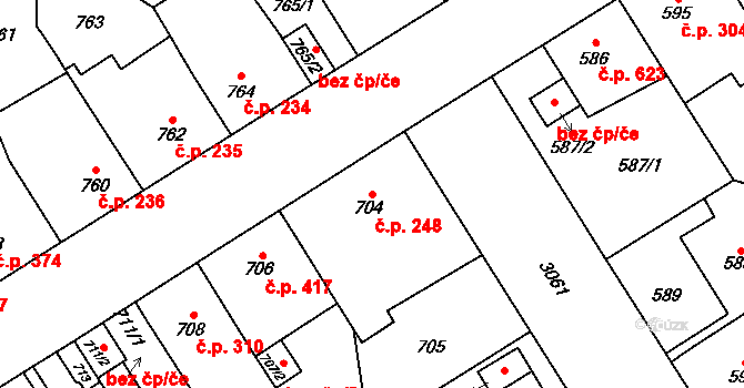 Bolevec 248, Plzeň na parcele st. 704 v KÚ Bolevec, Katastrální mapa