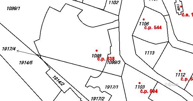 Pozořice 638 na parcele st. 1917/2 v KÚ Pozořice, Katastrální mapa