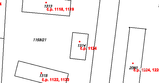 Ústí nad Orlicí 1124 na parcele st. 1314 v KÚ Ústí nad Orlicí, Katastrální mapa