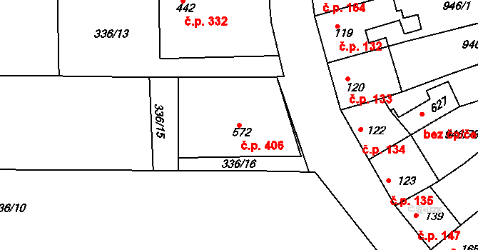 Čebín 406 na parcele st. 572 v KÚ Čebín, Katastrální mapa