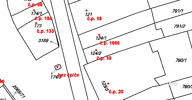 Mařatice 19, Uherské Hradiště na parcele st. 124/2 v KÚ Mařatice, Katastrální mapa