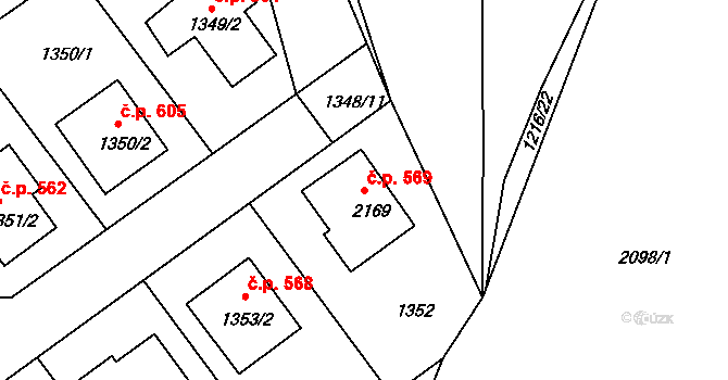 Týnec nad Labem 569 na parcele st. 2169 v KÚ Týnec nad Labem, Katastrální mapa