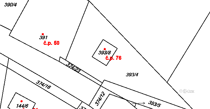 Chvalešovice 76, Dříteň na parcele st. 393/8 v KÚ Chvalešovice, Katastrální mapa