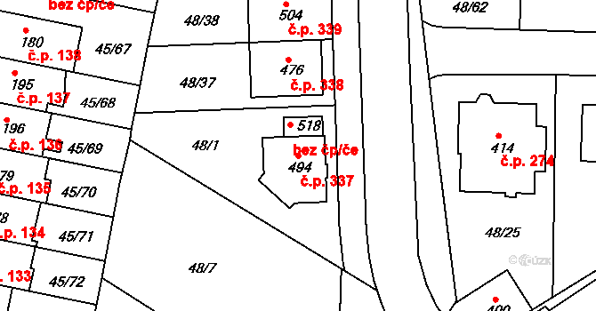 Týn 337, Třebíč na parcele st. 494 v KÚ Týn u Třebíče, Katastrální mapa