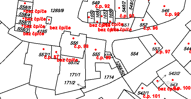 Plešivec 89, Český Krumlov na parcele st. 555 v KÚ Český Krumlov, Katastrální mapa