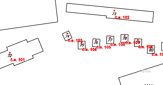 Vicmanov 104, Mukařov na parcele st. 75 v KÚ Vicmanov, Katastrální mapa