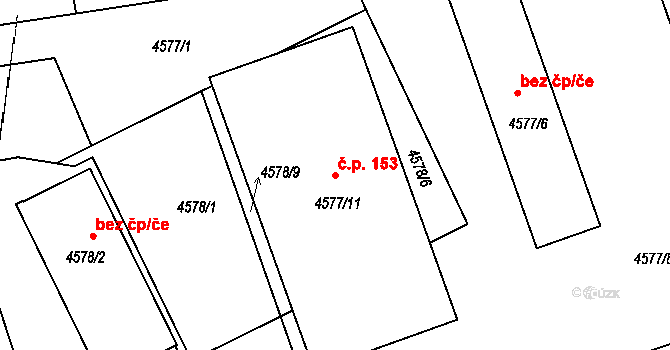 Příbram IX 153, Příbram na parcele st. 4577/11 v KÚ Příbram, Katastrální mapa