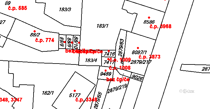 Hodonín 1009 na parcele st. 7416 v KÚ Hodonín, Katastrální mapa
