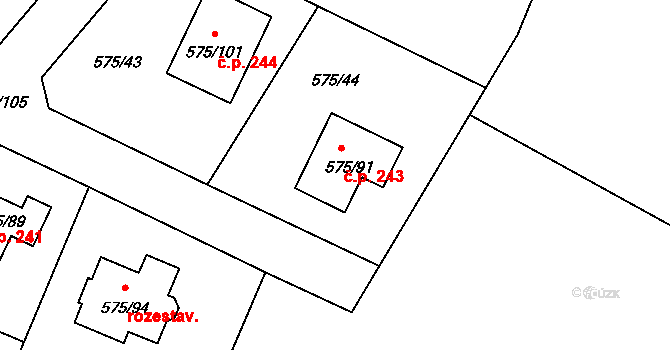 Dříteň 243 na parcele st. 575/91 v KÚ Dříteň, Katastrální mapa
