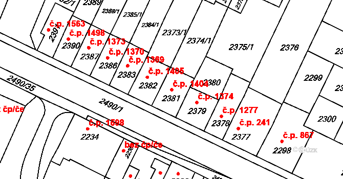 Předměstí 1404, Litoměřice na parcele st. 2381 v KÚ Litoměřice, Katastrální mapa