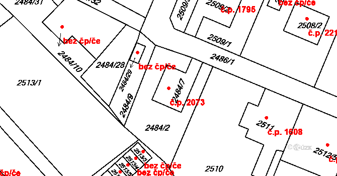 Předměstí 2073, Litoměřice na parcele st. 2484/7 v KÚ Litoměřice, Katastrální mapa