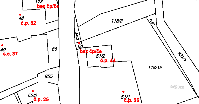 Drachkov 44, Bystřice na parcele st. 51/2 v KÚ Drachkov, Katastrální mapa