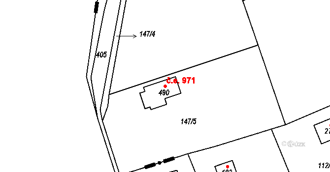 Rudná 971 na parcele st. 490 v KÚ Hořelice, Katastrální mapa