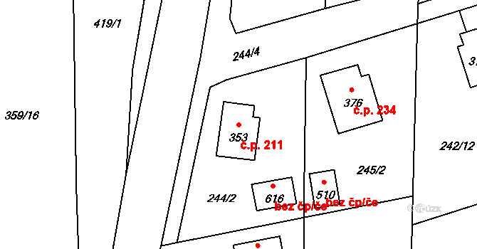 Čechtice 211 na parcele st. 353 v KÚ Čechtice, Katastrální mapa