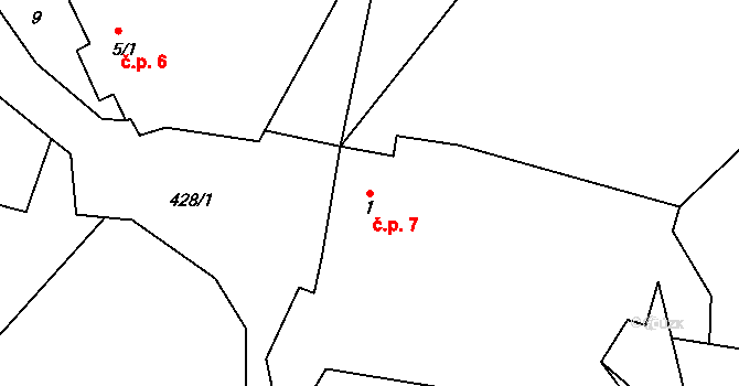 Veletín 7, Sedlec-Prčice na parcele st. 1 v KÚ Veletín, Katastrální mapa