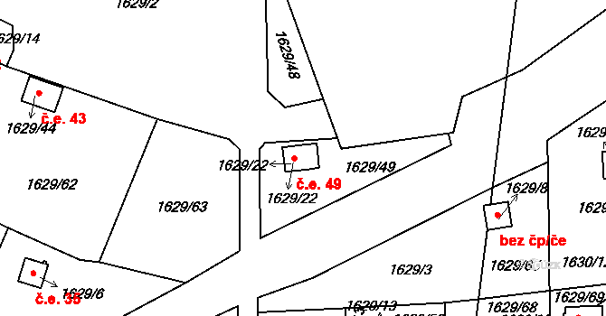 Teplické Předměstí 49, Bílina na parcele st. 1629/22 v KÚ Bílina, Katastrální mapa