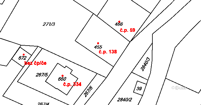 Trnava 138 na parcele st. 455 v KÚ Trnava u Zlína, Katastrální mapa