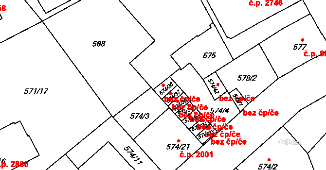Opava 42838134 na parcele st. 574/36 v KÚ Opava-Předměstí, Katastrální mapa