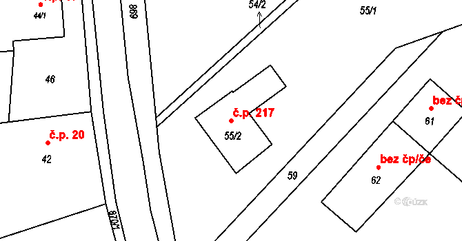 Dobroslavice 217 na parcele st. 55/2 v KÚ Dobroslavice, Katastrální mapa