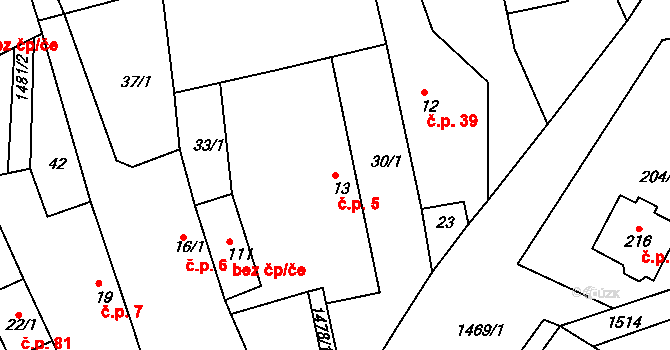 Vršovice 5 na parcele st. 13 v KÚ Vršovice u Opavy, Katastrální mapa