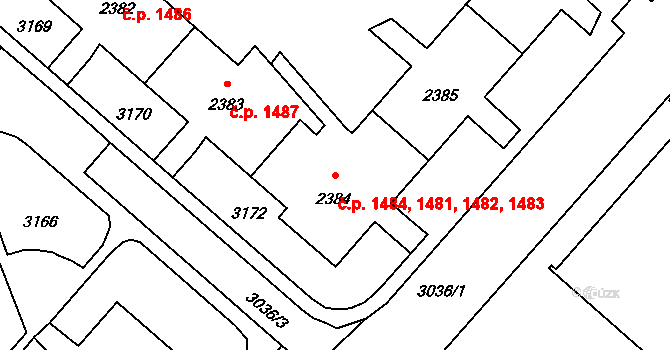 Kateřinky 1481,1482,1483,1484, Opava na parcele st. 2384 v KÚ Kateřinky u Opavy, Katastrální mapa
