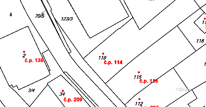 Tupesy 114 na parcele st. 119 v KÚ Tupesy na Moravě, Katastrální mapa