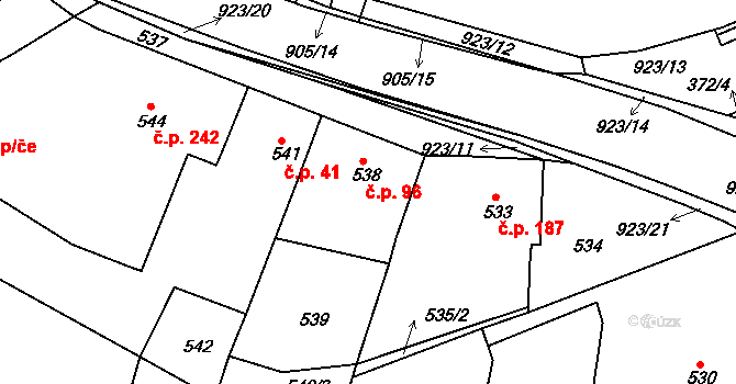 Vícemilice 96, Bučovice na parcele st. 538 v KÚ Vícemilice, Katastrální mapa