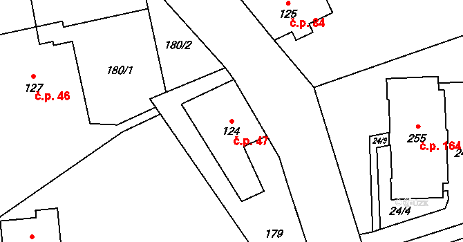 Hostice 47, Ruda nad Moravou na parcele st. 124 v KÚ Hostice, Katastrální mapa