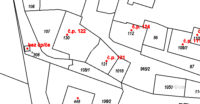 Hostouň 121 na parcele st. 131 v KÚ Hostouň u Horšovského Týna, Katastrální mapa